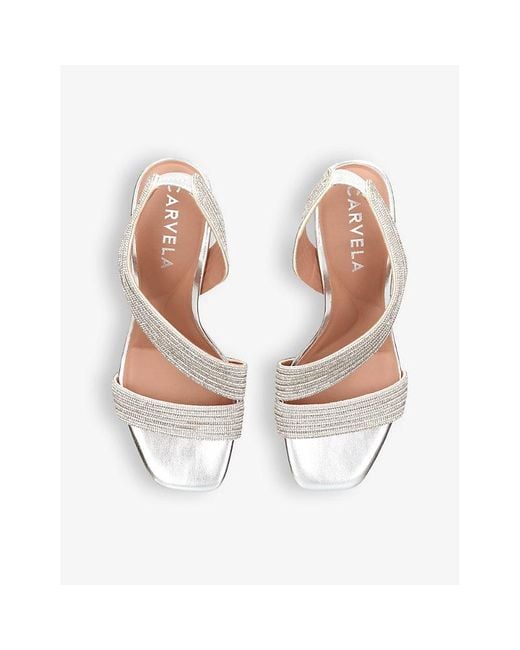 Carvela Kurt Geiger White Gala Crystal-Embellished Metallic-Leather Heeled Sandals