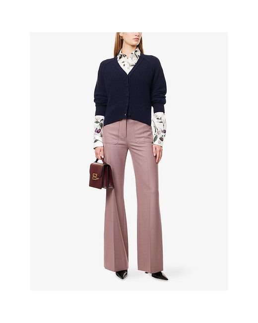 Victoria Beckham Blue V-Neck Knitted Wool And Cashmere Cardigan