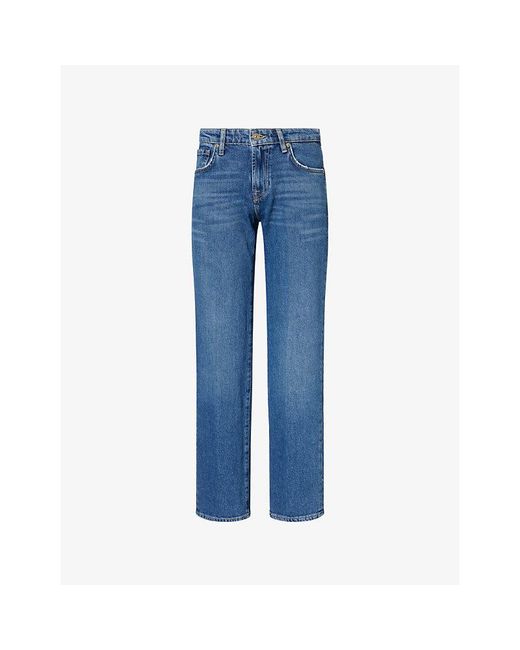 7 For All Mankind Blue Calie Straight-Leg Cotton Denim Jeans
