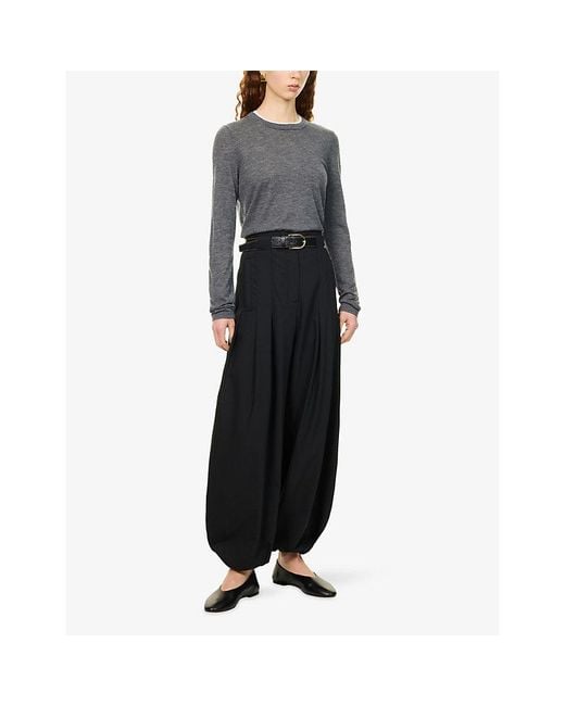 ME+EM Gray Barely There Contrast Trim Merino Wool And Cashmere Jumper