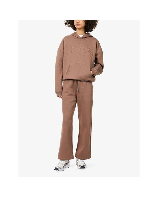 BO+TEE Brown Brand-Embroidery Relaxed-Fit Cotton-Blend Hoodie