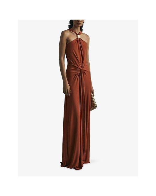 Reiss Brown X Atelier Fortuna Hardware-Embellished Woven Maxi Dress