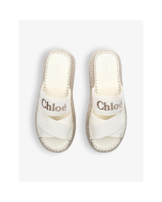 Chloé White Mila Logo-embellished Woven Espadrille Sandals