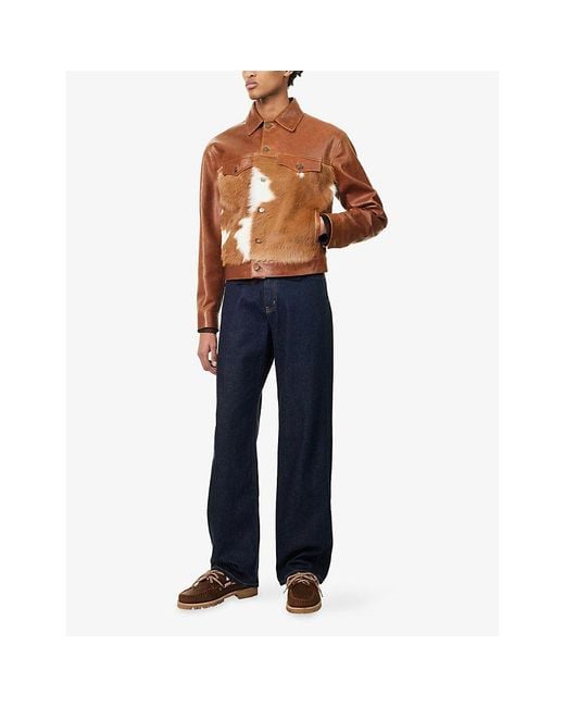 Austin Post Brown Western Trucker Leather Jacket for men