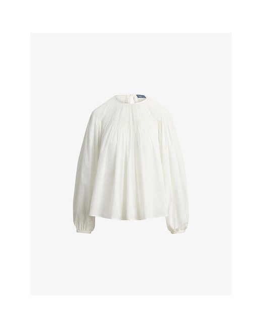 Polo Ralph Lauren White Pintuck Volume-Sleeved Cotton Blouse