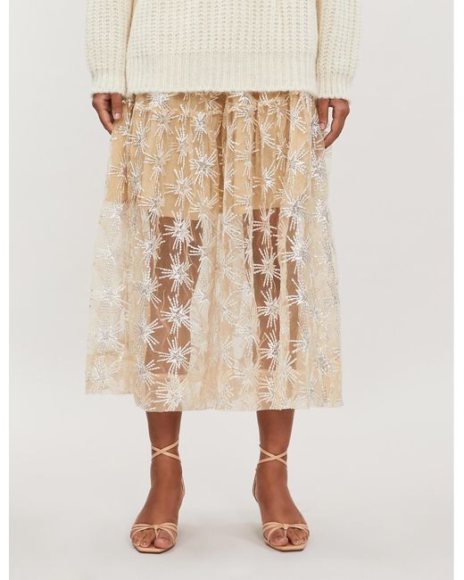 Maje Natural Star-sequinned Tulle Skirt