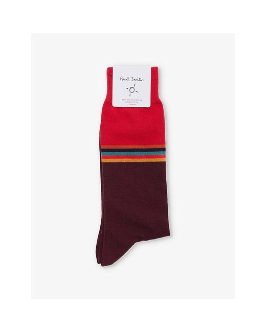 Paul Smith Red Signature-Stripe Crew Cotton-Blend Knitted Socks for men