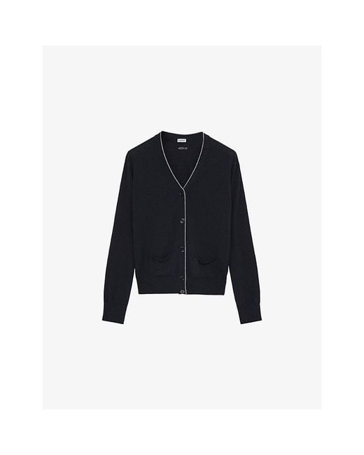 Loewe Blue V-Neck Striped-Trim Wool Knitted Cardigan