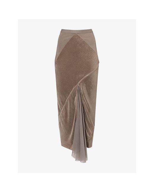 Rick Owens Brown Double-Slice Insert Velvet Midi Skirt