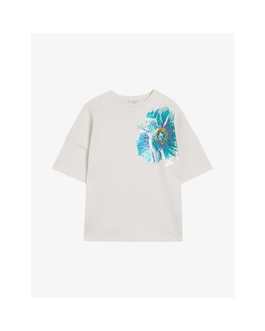 Ted Baker White Caraae Sequin-embellished Cotton T-shirt