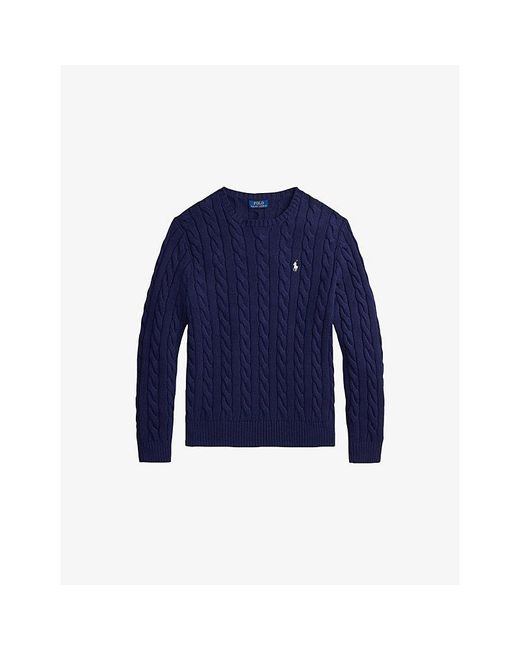 Polo Ralph Lauren Blue Crewneck Cable-Knit Cotton Jumper for men