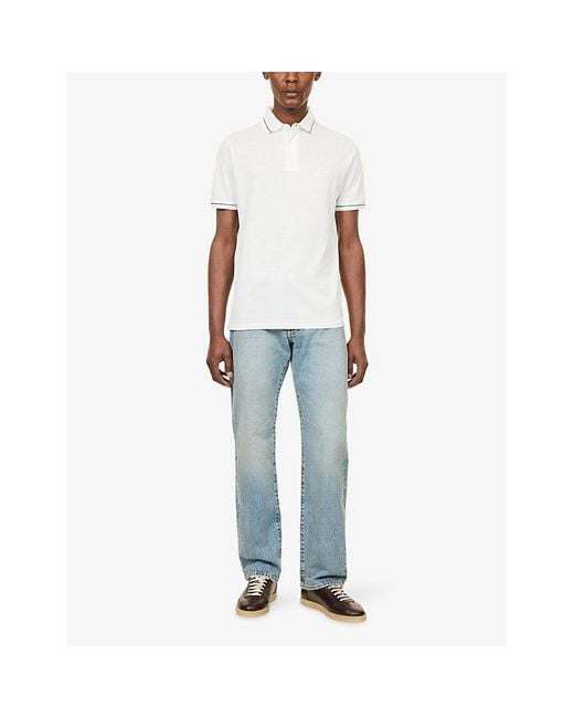Emporio Armani White Tipped-Collar Short-Sleeve Cotton-Piqué Polo Shirt for men