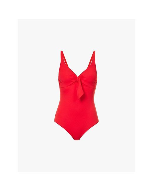 Melissa Odabash Red Lisbon Bow-Embellished Swimsuit