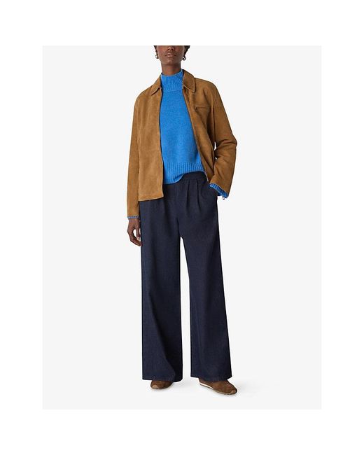 Whistles Blue Ribbed Funnel-Neck Wool Jumper