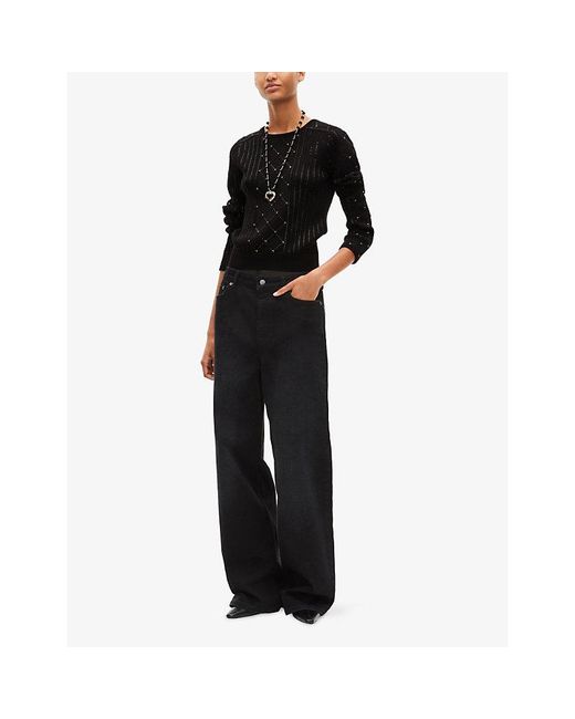 The Kooples Black Stud-Embellished Long-Sleeve Knitted Jumper