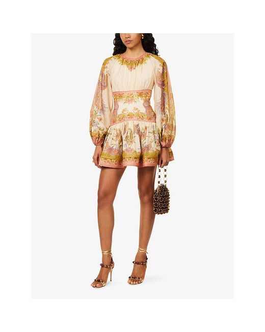Zimmermann Metallic Indra Floral-Print Cotton And Silk-Blend Mini Dress