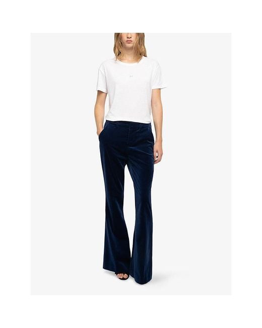 Zadig & Voltaire Blue Prevy Low-Rise Flared-Leg Velvet Trousers