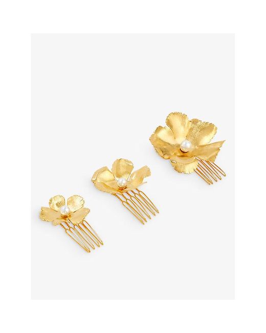 Lelet Metallic Eden Floral 14ct Yellow -plated Stainless Steel Comb Set