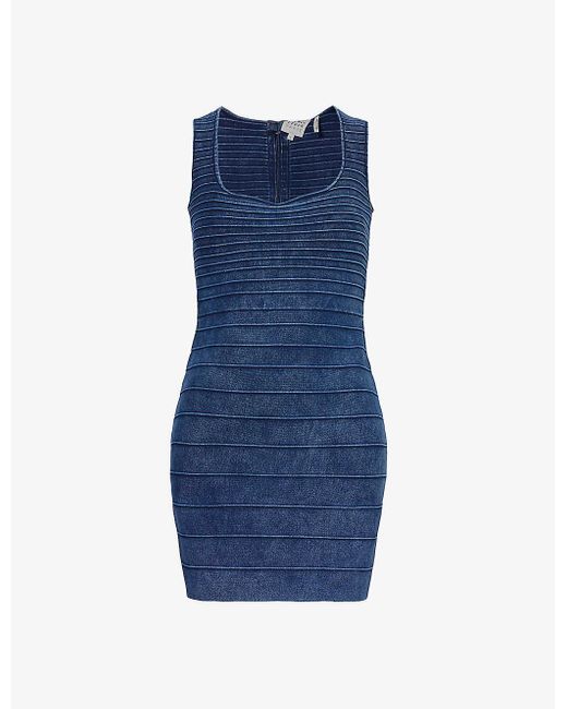 Hervé Léger Blue Bandage Faded Stretch-denim Mini Dress