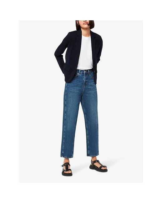 Whistles Blue Slim-Fit Single-Breasted Cotton-Jersey Jacket