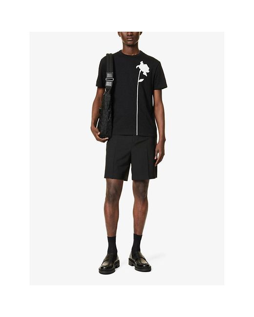 Valentino Black Floral-motif Crewneck Cotton-jersey T-shirt for men