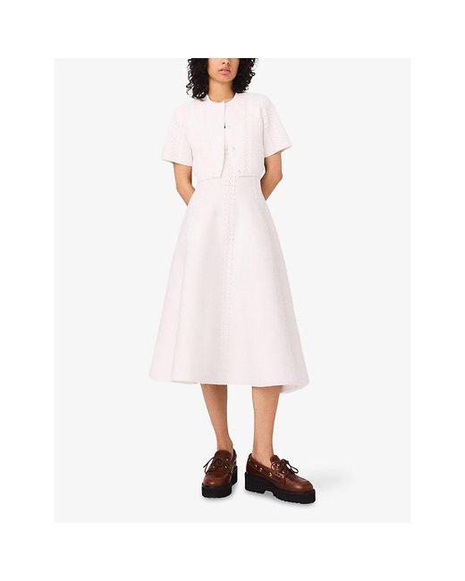 Maje White Cropped Round-Neck Short-Sleeve Knitted Cardigan