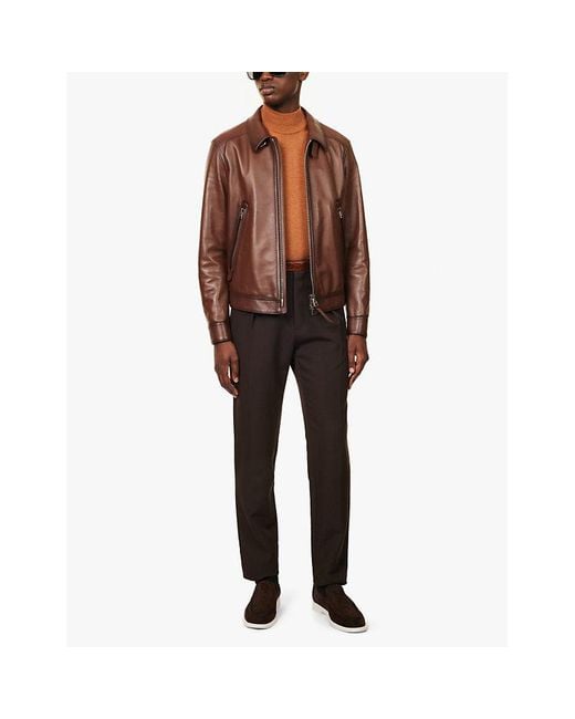 Tom Ford Brown Cogc Collared Regular-fit Leather Jacket for men