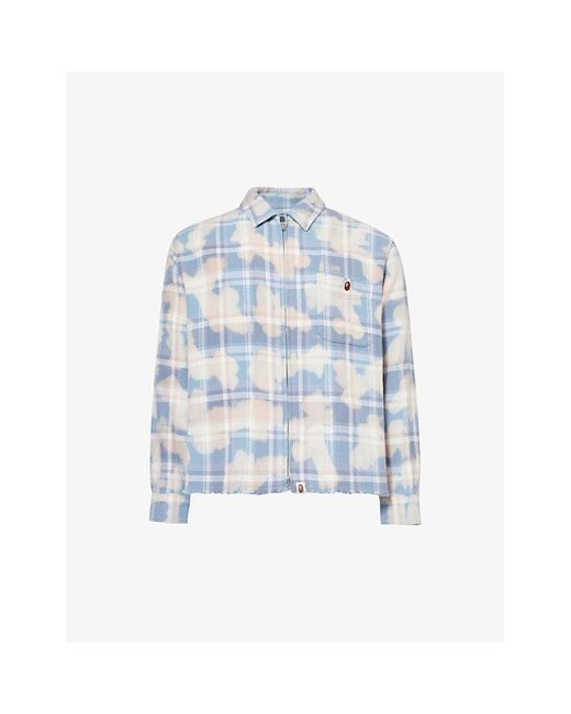 A Bathing Ape Blue Checked Abstract-pattern Cotton Shirt X for men