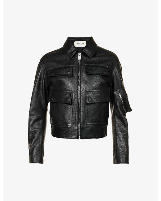 1017 ALYX 9SM Black Spread-collar Flap-pocket Boxy-fit Leather Jacket for men