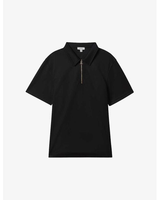 Reiss Black Floyd Half Zip-fastened Knitted Polo Shirt for men
