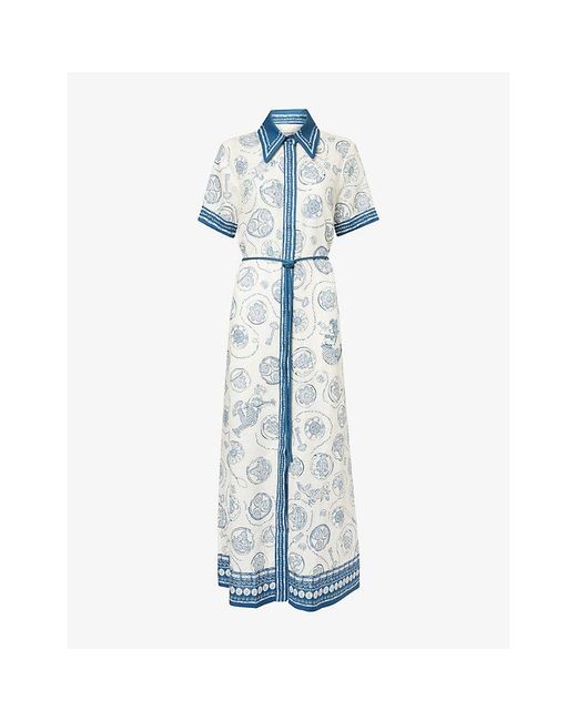 ALÉMAIS Blue Lucky Shirt Linen Midi Dress