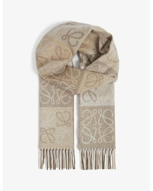 Loewe Anagram-print Wool And Cashmere-blend Scarf in Natural | Lyst