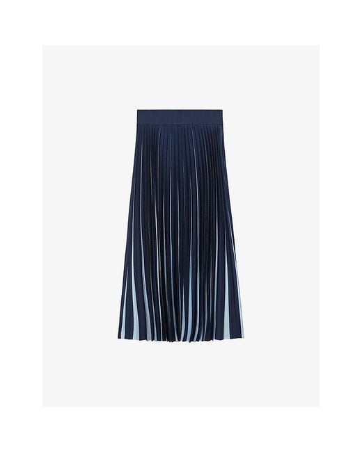 Reiss Blue Serena Pleated Woven Midi Skirt