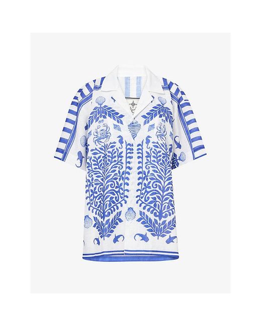 Ara Blue Brand-Print Relaxed-Fit Woven Shirta