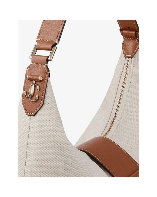 Jimmy Choo White Bar Hobo Canvas Shoulder Bag