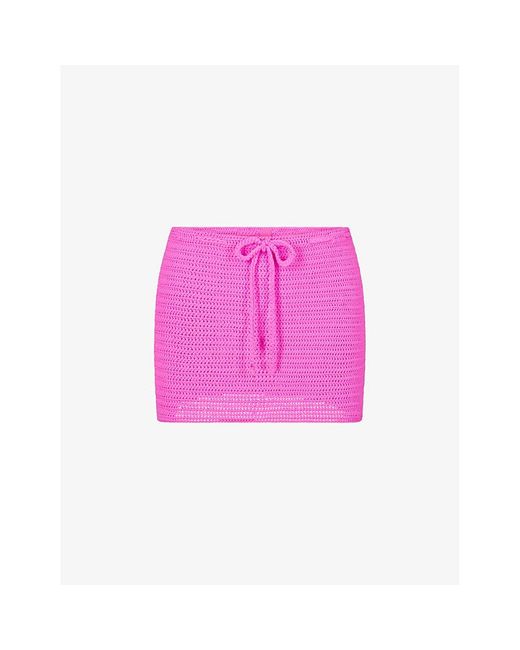 Skims Pink Low-rise Recycled Stretch-nylon Crochet Mini Skirt