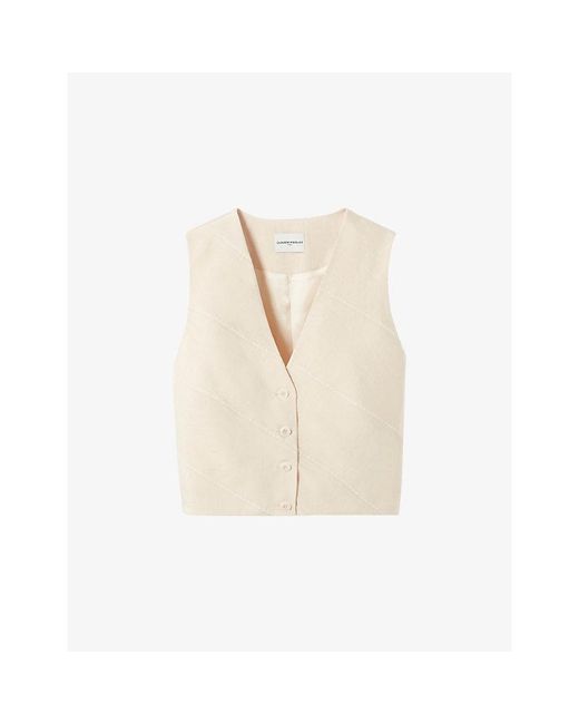 Claudie Pierlot White V-Neck Cropped Woven Waistcoat