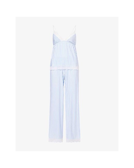 Eberjey White Isla Regatta Stripe Woven Pyjama Set