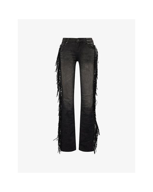 Jaded London Black Fringe Bootcut Stretch-Denim Jeans
