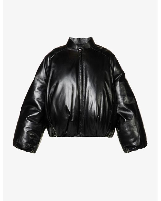Loewe Stand-collar Relaxed-fit Leather Bomber Jacket in Black | Lyst