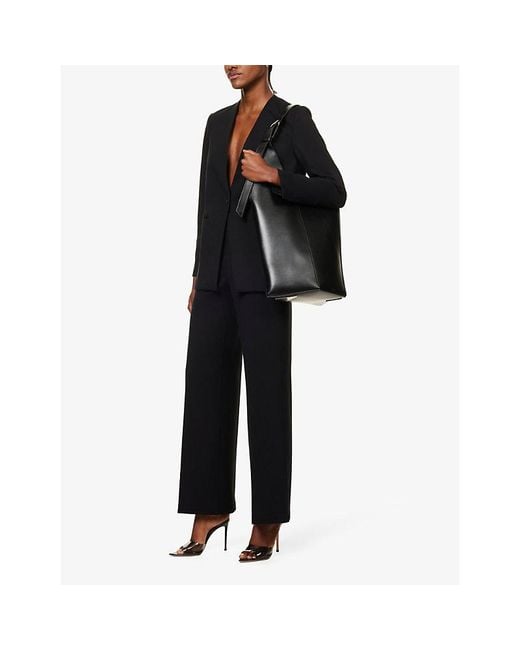 Spanx Black The Perfect Pant Mid-Rise Wide-Leg Rayon-Blend Trousers