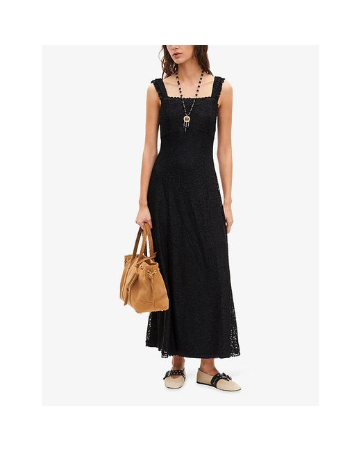 The Kooples Black Sleeveless Lace-Embroidered Woven Maxi Dress