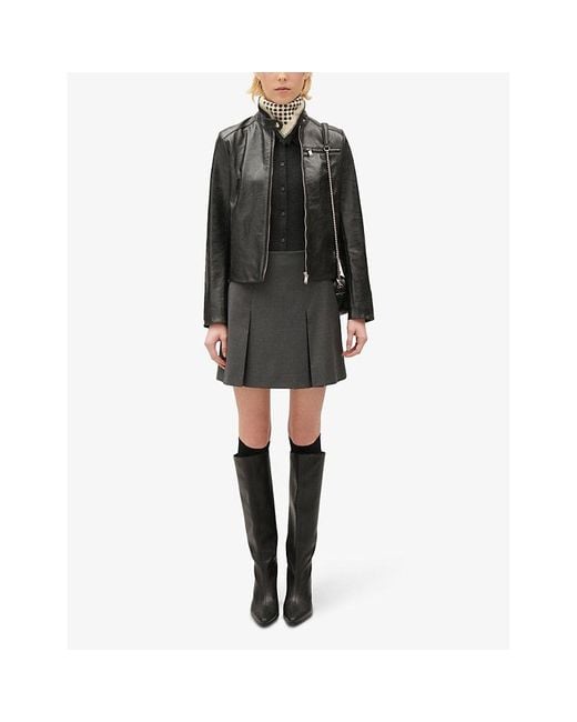 Claudie Pierlot Black Stand-collar Slim-fit Leather Jacket
