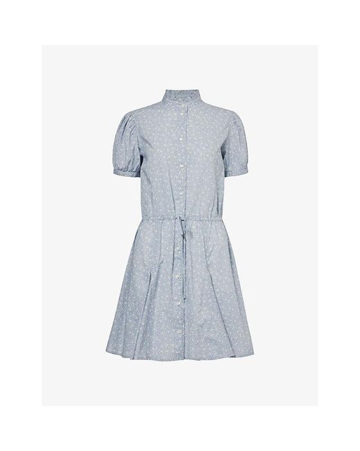 Polo Ralph Lauren Blue Floral-print Belted Cotton-poplin Midi Dress