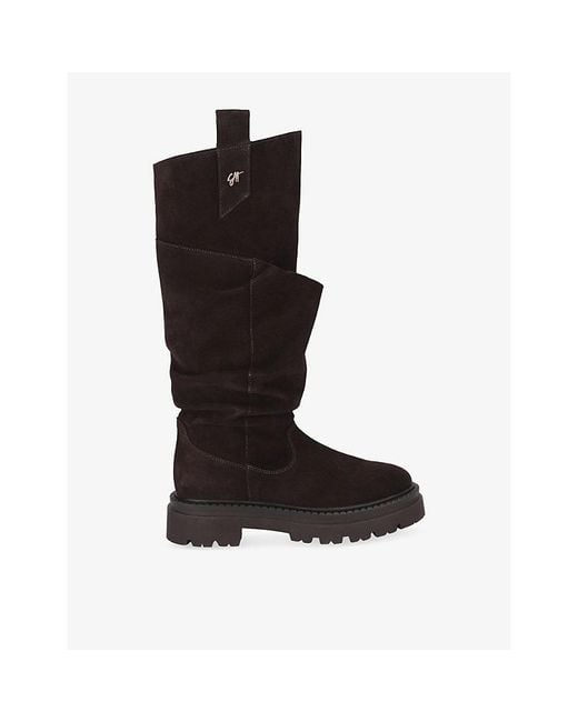 Steve Madden Black Kiona High-Leg Flat Suede Boots