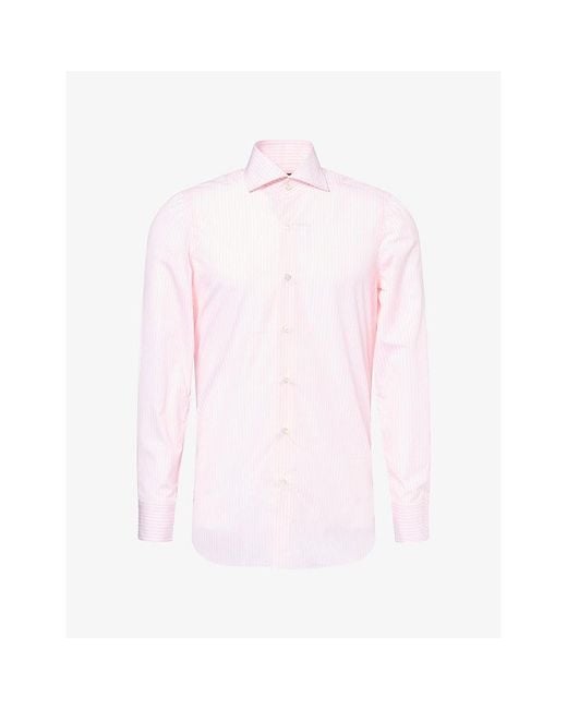 Finamore 1925 Pink Napoli Striped Long-Sleeve Cotton Shirt for men