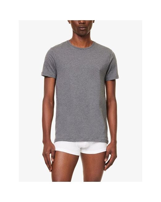 Falke Gray Crewneck Ribbed-Trim Cotton-Blend Jersey T-Shirts Pack Of Two for men