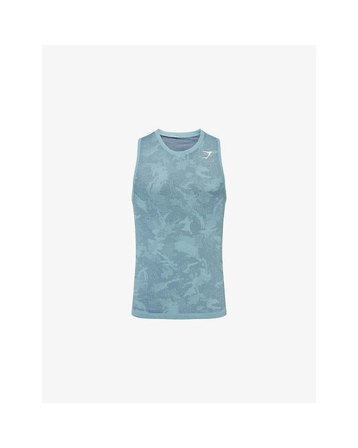 GYMSHARK Blue Geo Seamless Stretch-Woven Tank Top for men