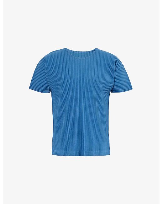 Homme Plissé Issey Miyake Blue Pleated Knitted T-shirt for men