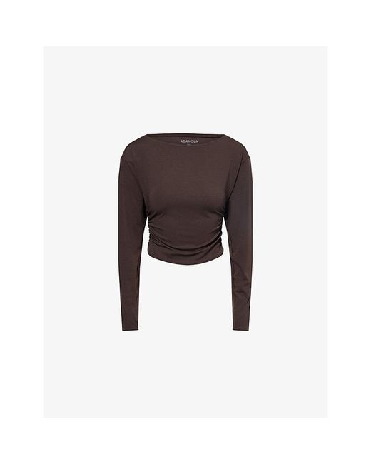 ADANOLA Brown Long-Sleeve Stretch-Jersey Gathered Top